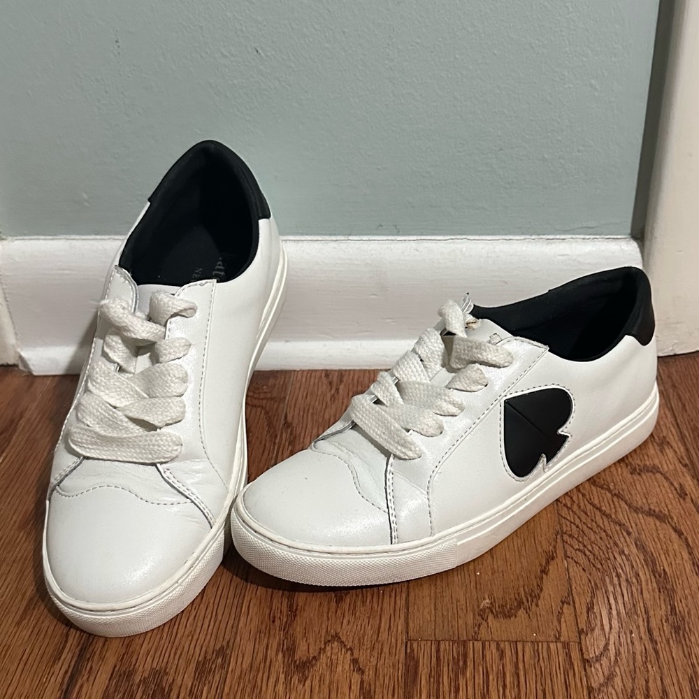 Kate Spade Fez White and Black Sneakers with Heart Design